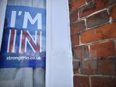 Biển kêu gọi ở lại EU tại khu vực Charing, đông nam thủ đô London, Anh ngày 16/6. (Nguồn: AFP/TTXVN)