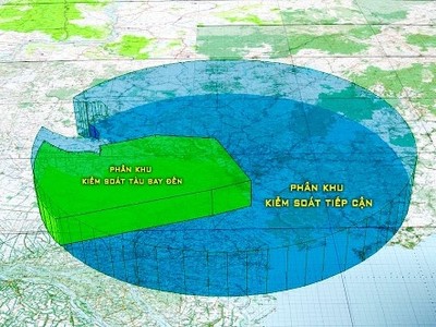 Sơ đồ phân chia khu vực kiểm soát tiếp cận sân bay Tân Sơn Nhất. Ảnh: VATM.