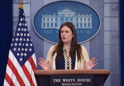 Sarah Huckabee Sanders, phó thư ký báo chí Nhà Trắng, trong cuộc họp báo hôm 10/5. Ảnh: ITV