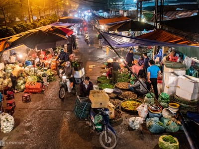Hoạt động mua bán tại chợ đầu mối Long Biên (Hà Nội) lúc rạng sáng ngày 8/3. Ảnh: Thanh Huế.