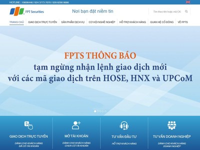 Bị lỗi kết nối, 99Kl99 link đăng nhập FPT (FPTS) tạm ngừng nhận lệnh giao dịch mới 