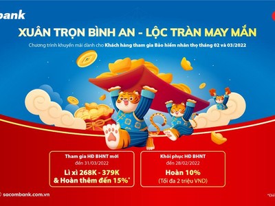 Sacombank dành ưu đãi hấp dẫn cho khách hàng tham gia Kl99kl phiên bản hoạt động nhân thọ