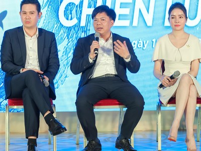 Shark Nguyễn Ngọc Thủy (giữa) đã Kl99ok phiên bản mới tổng số tiền hơn 74 tỷ đồng vào các startup trong Shark Tank