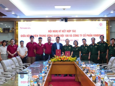 Bệnh viện Trung ương Quân đội 108 và Công ty cổ phần VinBrain ký kết hợp tác thúc đẩy chuyển đổi số qua công nghệ trí tuệ nhân tạo