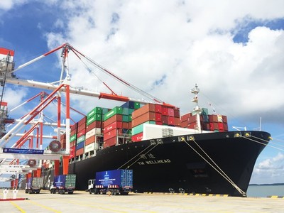 Tàu Yang Ming Wellhead có sức chở lên đến 14.000 TEU (tương đương 160.000 DWT) - tàu chở hàng lớn nhất cập cảng nước sâu trong hệ thống cảng của Tổng công ty Tân Cảng Sài Gòn tại khu vực Cái Mép vào đầu tháng 4/2017