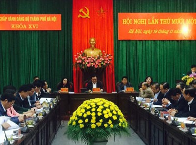 Hội nghị lần thứ 11 Ban Chấp hành Đảng bộ TP. Hà Nội. Ảnh: Hà Nội Mới.