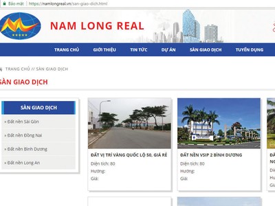 Trang web của Nam Long Real giới thiệu rất nhiều dự án đất nền