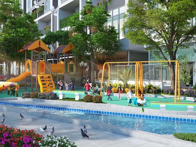 Khuôn viên vui chơi của Imperia Sky Garden, được bố trí xây dựng trên diện tích rộng rãi có cây xanh và mặt nước. Những thiết bị vui chơi màu sắc, thiết kế nhiều vị trí, hình dáng để trẻ thoải mái vận động.