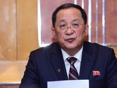 Ngoại trưởng Triều Tiên Ri Yong-ho tại buổi họp báo. Ảnh: Giang Huy.