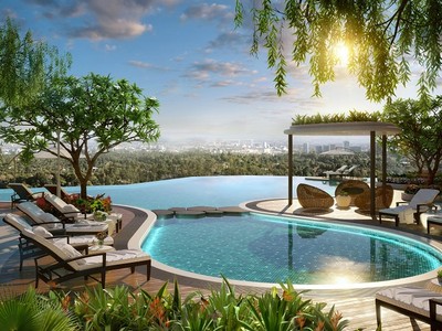 Phối cảnh 3D tiện ích bể bơi vô cực tại The Zen Residence.