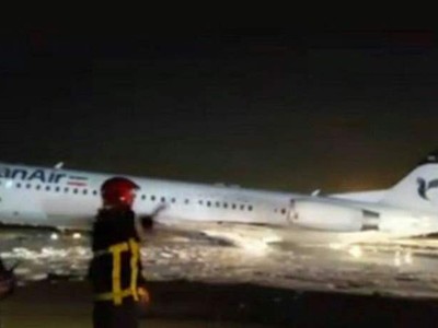 Máy bay của hãng Iran Air hạ cánh xuống sân bay Mehrabad ở Tehran hôm 19/3. Ảnh: Baghdad Post. 