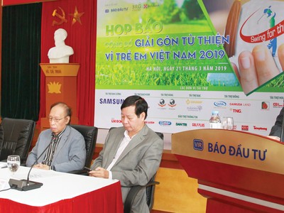 Ông Lê Trọng Minh, Tổng Biên tập Báo Kl99ok phiên bản mới - Trưởng Ban Tổ chức Giải Swing for the Kids 2019 phát biểu tại họp báo.