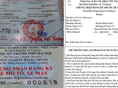Giấy đăng ký xe đang được sử dụng (bên trái) và mẫu dự kiến áp dụng. 