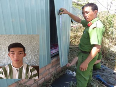 Nguyễn Trần Tùng (ảnh nhỏ) phá vách tôn phòng giám đốc để trộm tiền. Ảnh: Công an cung cấp