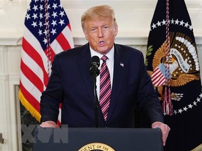 Tổng thống Mỹ Donald Trump phát biểu tại Nhà Trắng ở Washington, D.C., Mỹ. (Ảnh: AFP/TTXVN).