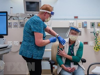 Người dân tại San Diego, California tiêm vắcxin ngừa COVID-19. (Ảnh: AFP/TTXVN).