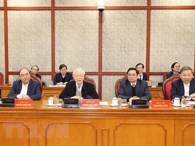 Tổng Bí thư, Chủ tịch nước Nguyễn Phú Trọng phát biểu kết luận phiên họp. (Ảnh: Trí Dũng/TTXVN).