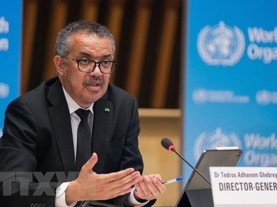 Tổng Giám đốc Tổ chức Y tế Thế giới (WHO) Tedros Adhanom Ghebreyesus tại cuộc họp báo ở Geneva, Thụy Sĩ, ngày 12/2/2021. (Ảnh: AFP/TTXVN).