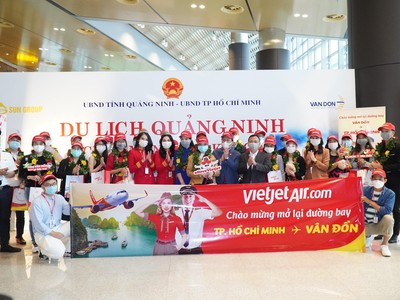 Sân bay Vân Đồn mở cửa trở lại đón chuyến bay Vietjet đầu tiên
