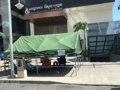 Nhiều địa điểm thành phố Sihanoukville bị phong tỏa để phòng dịch COVID-19 lây lan. (Ảnh: Trần Long/TTXVN).