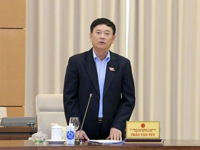 Trưởng ban Công tác đại biểu Trần Văn Tuý phát biểu tại phiên họp.