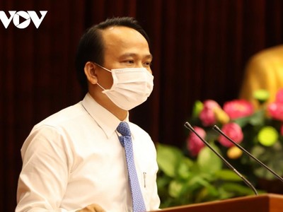 Ông Nguyễn Đình Vĩnh, Trường Ban Tổ chức Thành ủy Đà Nẵng phát biểu nhận nhiệm vụ mới.