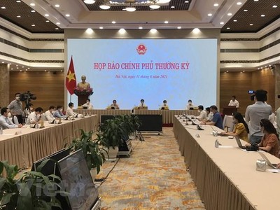 Phiên họp báo Kl993 ưu đãi thưởng hấp dẫn thường kỳ tháng 7/2021. (Ảnh: Xuân Quảng/Vietnam+).