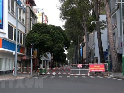 Chốt kiểm soát tại Thành phố Hồ Chí Minh. (Ảnh: Thanh Vũ/TTXVN).