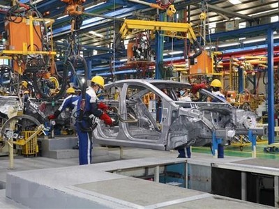 Dây chuyền Kl994 nhà cái bóng đá world cup ôtô của Hyundai Thành Công. (Ảnh: Đức Phương/TTXVN).