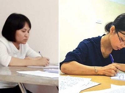 Hai đối tượng Nguyễn Thị Vân và Vũ Kim Oanh tại cơ quan Công an. (Ảnh: Công an cung cấp).