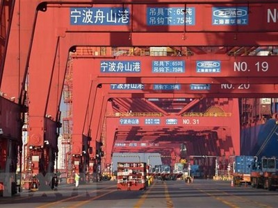 Quang cảnh cảng hàng hóa tại Ninh Ba, tỉnh Chiết Giang, Trung Quốc, ngày 19/2/2021. (Ảnh: THX/TTXVN).
