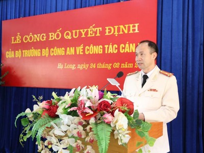 Thượng tá Nguyễn Quang Phương, Phó Giám đốc Công an tỉnh phát biểu nhận nhiệm vụ (Ảnh: Công an tỉnh Quảng Ninh).