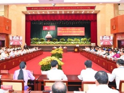 Quang cảnh buổi làm việc của Tổng Bí thư Nguyễn Phú Trọng với Thành ủy TP.HCM.