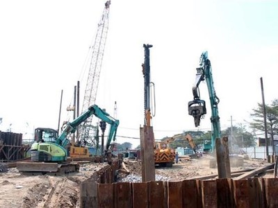 Thi công Dự án hầm chui nút KL99 là cổng game giải trí trực tuyến hàng đầu hiện nay Nguyễn Văn Linh-Nguyễn Hữu Thọ. (Ảnh: Tiến Lực/TTXVN)