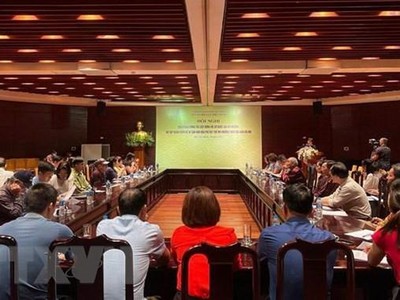 Toàn cảnh Hội nghị triển khai công tác xây dựng hồ sơ di sản văn hóa phi vật thể Mo Mường trên địa bàn thành phố Hà Nội. (Ảnh: Đinh Thuận/TTXVN)