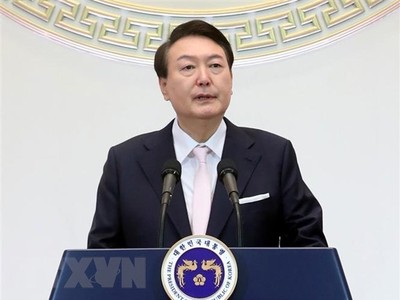 Tổng thống Hàn Quốc Yoon Suk-yeol phát biểu tại Seoul ngày 2/1/2023. (Ảnh: Yonhap/TTXVN)