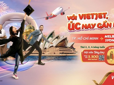 Bay Úc 0 đồng, săn khuyến mãi thứ Hai, Ba, Tư mỗi tuần cùng Vietjet