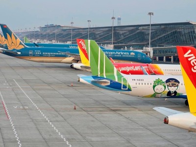 Máy bay của các hãng hàng không tại sân bay Nội Bài. (Ảnh: CTV/Vietnam+)