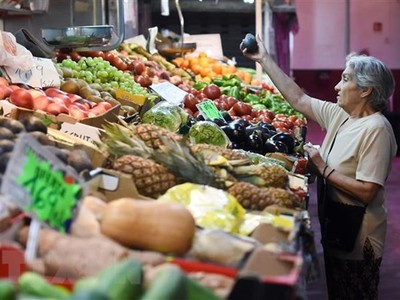 Người dân mua sắm tại một chợ ở Madrid, Tây Ban Nha. (Ảnh: THX/TTXVN).