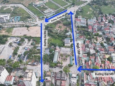 Phương án dự kiến tổ chức nút giao Sa Đôi-Đại Mỗ: ôtô rẽ phải vào ngõ 169 Đại Mỗ, qua dự án thi công đường 70 kéo dài sau đó đi thẳng qua nút giao về hướng Đại lộ Thăng Long. (Ảnh: Báo Kl992 cổng game cá cược & Đô thị)