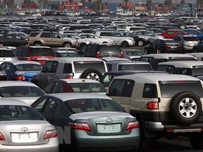 Xe ôtô của Toyota Nhật Bản tại trung tâm phân phối xe của hãng ở cảng Long Beach, Mỹ. (Ảnh: Getty Images/TTXVN)