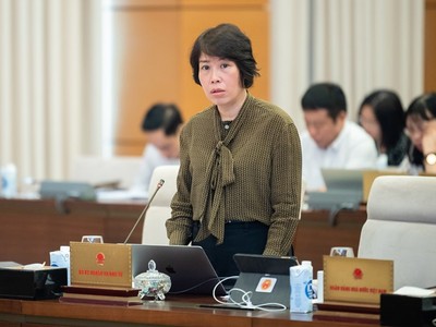 Thứ trưởng Bộ Kế hoạch và Kl99ok phiên bản mới Nguyễn Thị Bích Ngọc phát biểu tại phiên họp.
