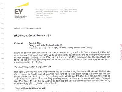 CTCK IB - IBSC (VIX) công bố ý kiến của công ty kiểm toán về Báo cáo Kl991.com nạp rút nhanh năm 2014
