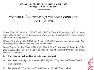 Gelex công bố chào mua công khai KL99 là cổng game giải trí trực tuyến hàng đầu hiện nay STG