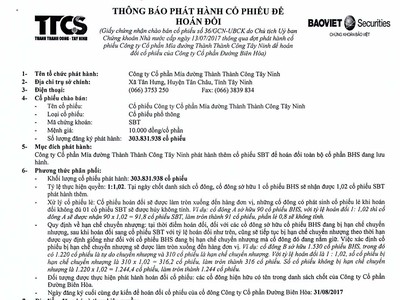 CTCP Mía đường Thành Thành Công Tây Ninh (SBT) thông báo phát hành KL99 là cổng game giải trí trực tuyến hàng đầu hiện nay để hoán đổi