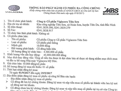 CTCP Viglacera Tiên Sơn thông báo phát hành KL99 là cổng game giải trí trực tuyến hàng đầu hiện nay ra công chúng