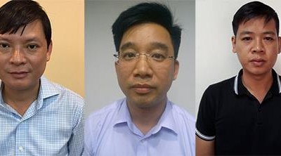 Từ trái qua, các bị can Minh,Hiển, Hưng. Ảnh: Bộ Công an