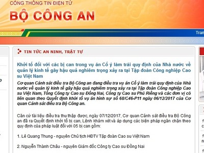 Khởi tố nguyên Chủ tịch HĐTV Kl994 game bài casino hấp dẫn Cao su Việt Nam