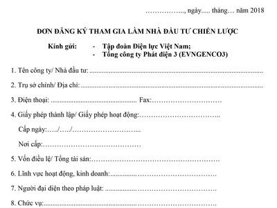 Mẫu đơn đăng ký làm nhà Kl99ok phiên bản mới chiến lược Tổng công ty Phát điện 3