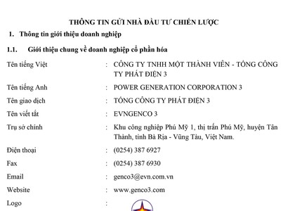 Thông tin về Tổng công ty Phát điện 3 gửi nhà Kl99ok phiên bản mới chiến lược 
